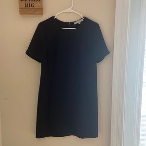 Ann Taylor Loft shift dress black with silk piping around collar